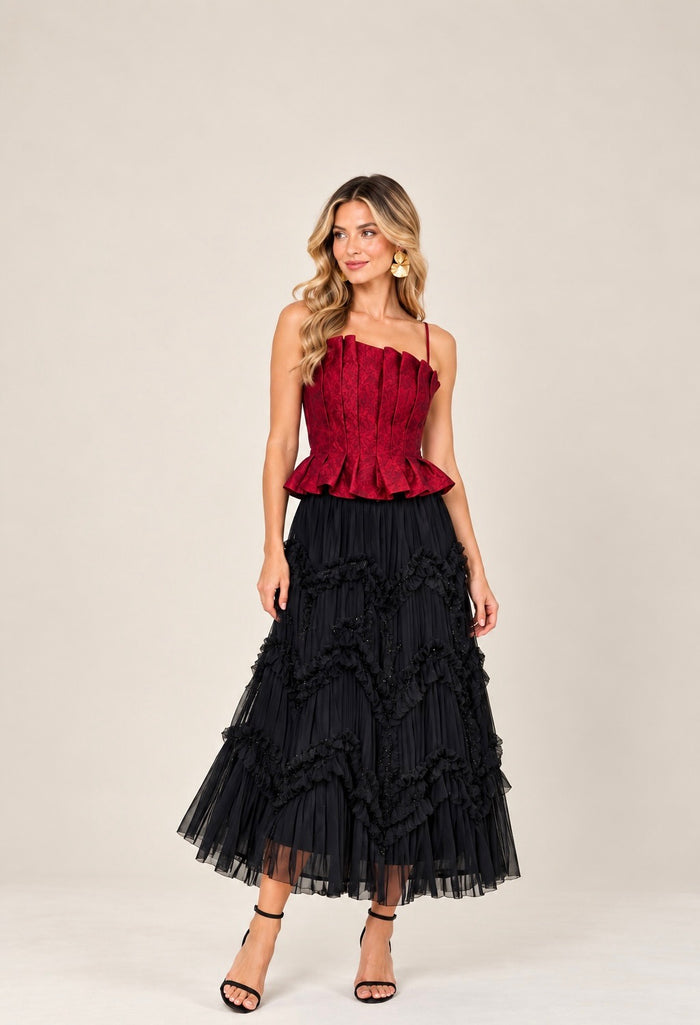 Ruffle Beaded Maxi Skirt