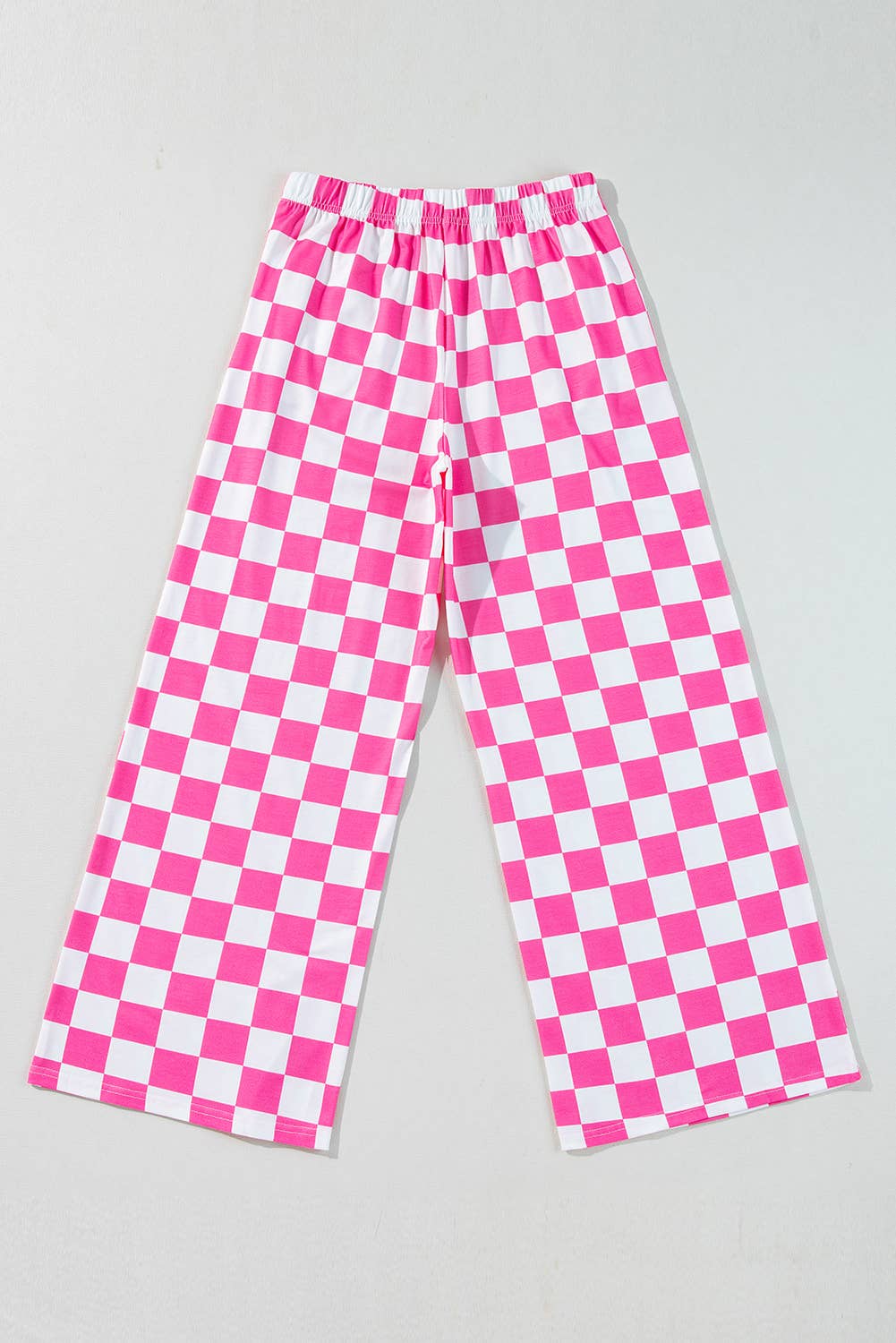 2-Tone Checked Print High Waist Wide Leg Pants