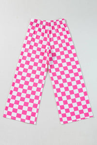 2-Tone Checked Print High Waist Wide Leg Pants