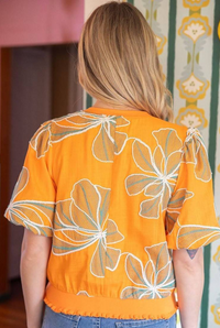 Contrast Band Detailed Floral Embroidery Top