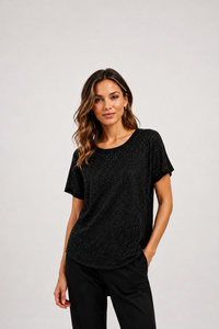 Joseph Ribkoff Metallic Knitted T-shirt with Rhinestones