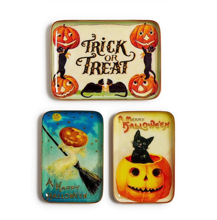 Vintage Halloween Set of 3 Decorative Metal Trays