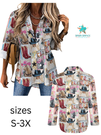 Baha Ranch Danilo Painted Cowgirl Collage Button Up Shirt