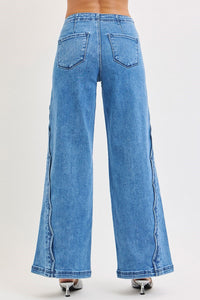 Risen High Rise Wide Leg Jeans With Scalloped Edge Detail