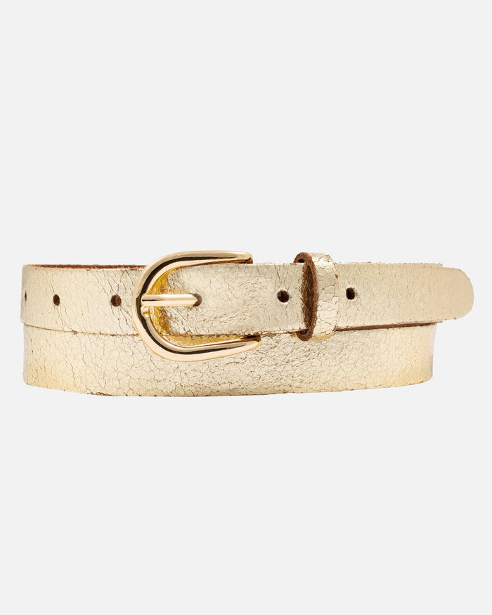 Eva | Metallic Skinny Fun Full Grain Leather Belt Women