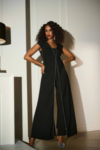 Joseph Ribkoff Signature | Woven Wide Leg Jumpsuit with Rhinestone Detail