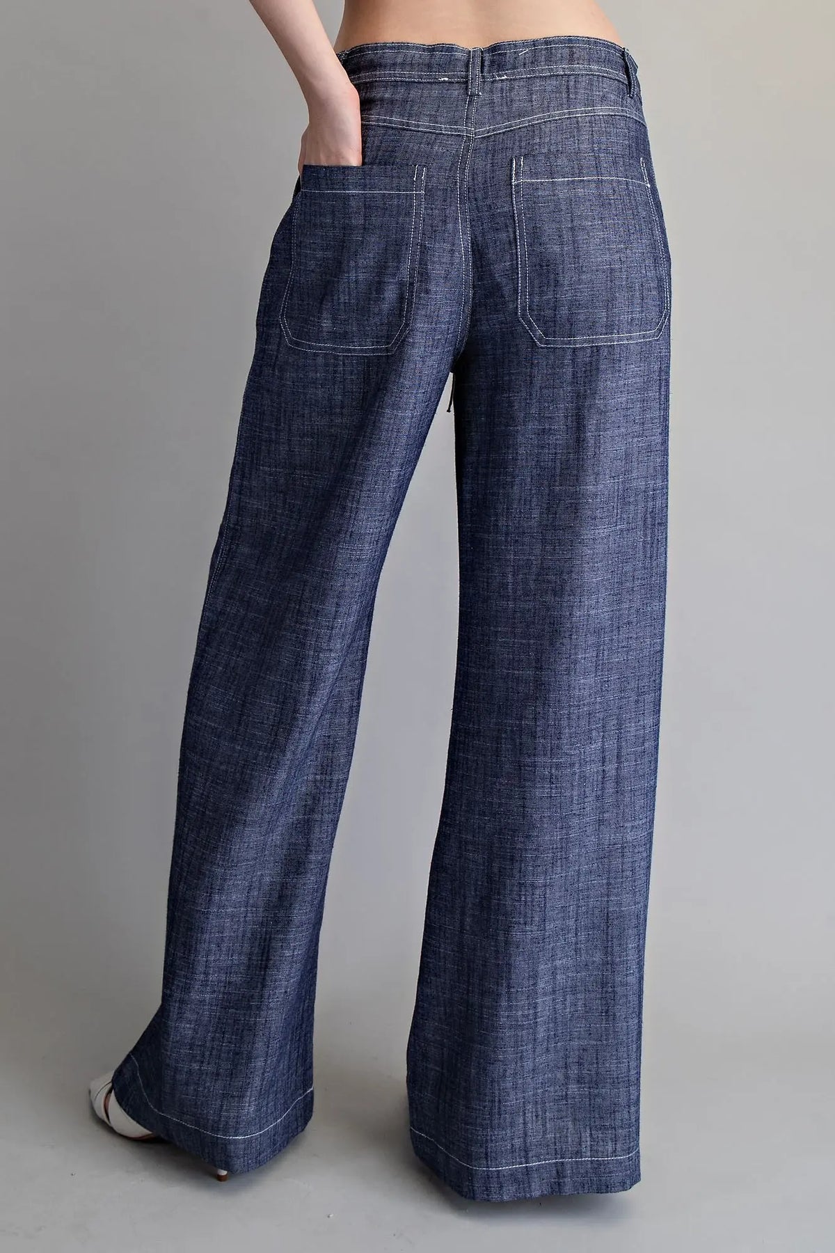 Navy String Tie Straight Leg Pants