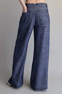 Navy String Tie Straight Leg Pants