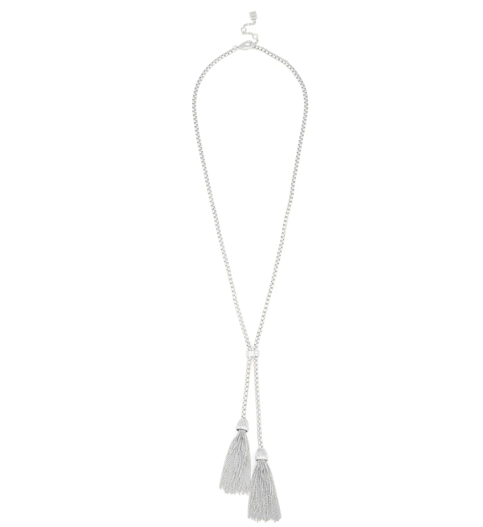 Silver Double Fringe Long Necklace