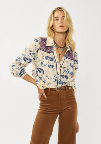 Long Sleeve Floral Blouse with Smocked Yoke