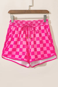 Checkered Drawstring Elastic Waist Casual Shorts