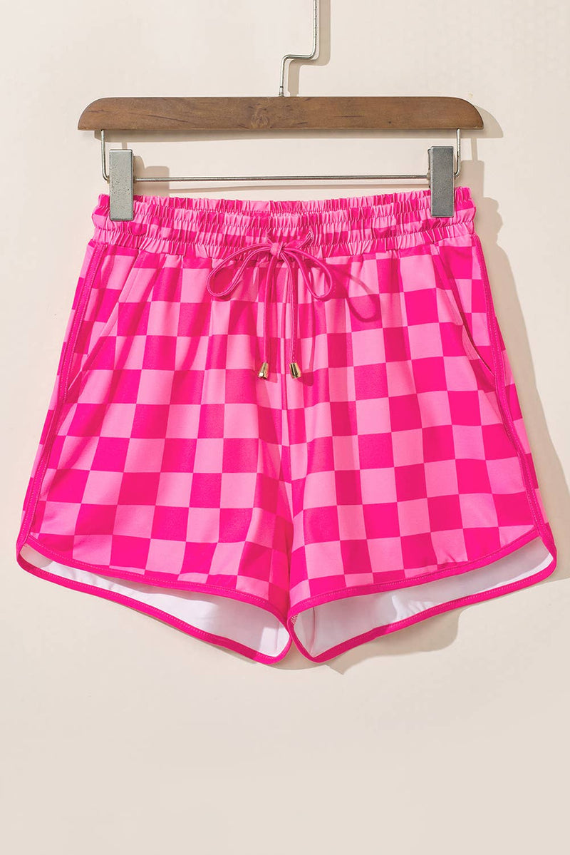 Checkered Drawstring Elastic Waist Casual Shorts