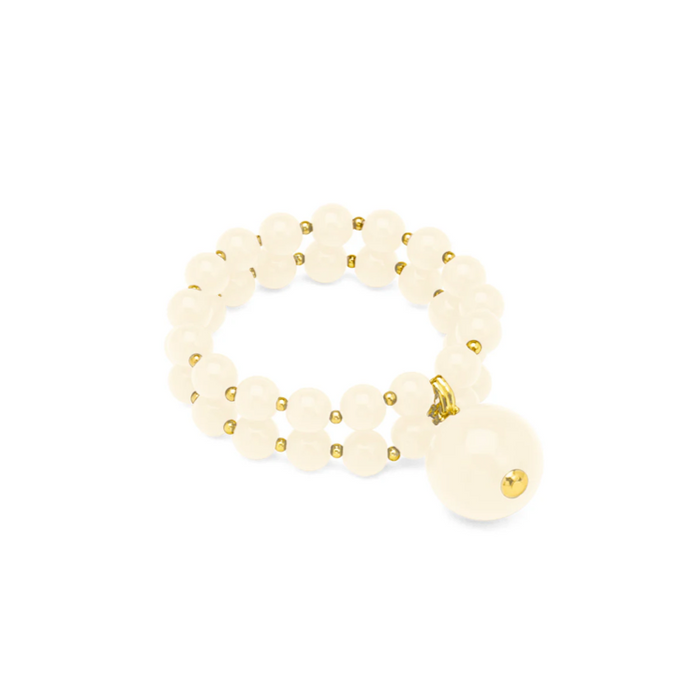 Two Strand Resin Beaded Strech Bracelet - Cream