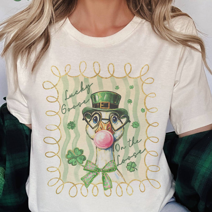 St. Patrick's Day Lucky Duck Clover Vintage Graphic Tee