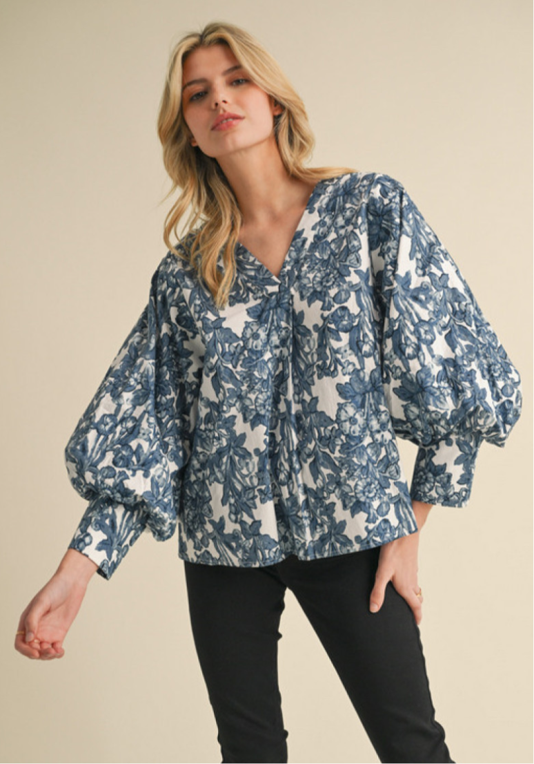 Jodifl Floral White and Blue Top