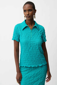 Textured Knit Fitted Top With Zipped Neckline