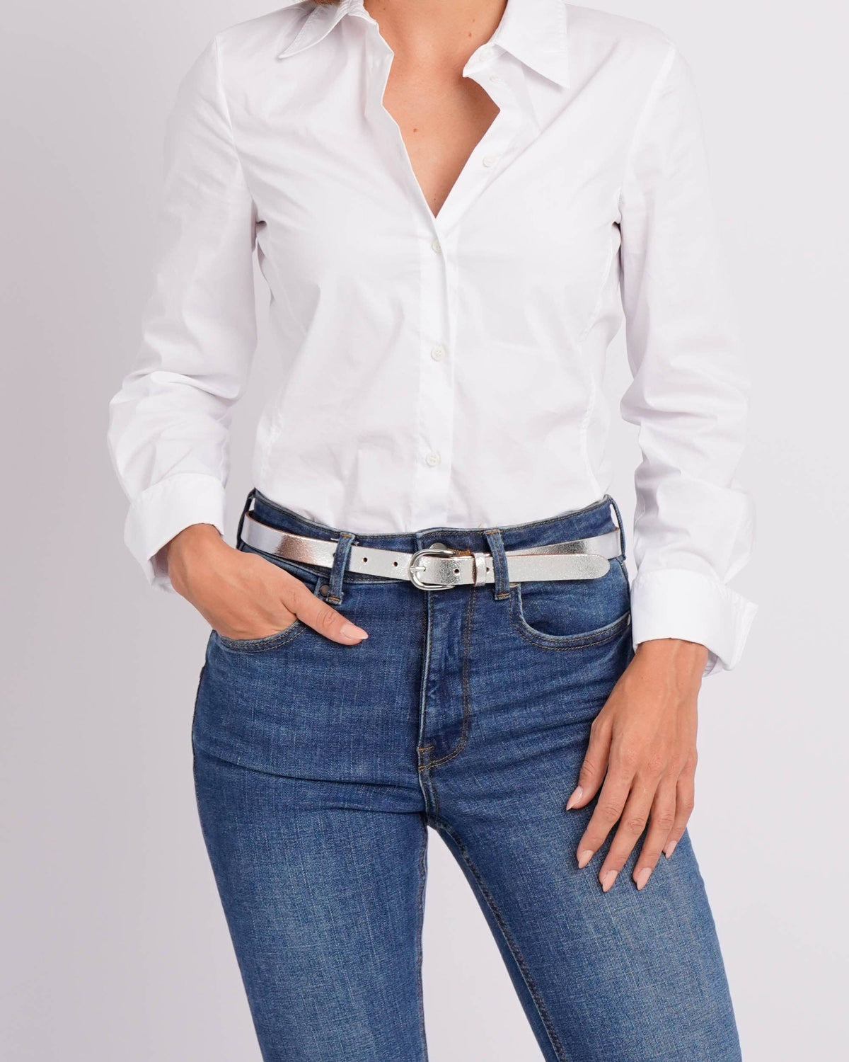 Eva | Metallic Skinny Fun Full Grain Leather Belt Women