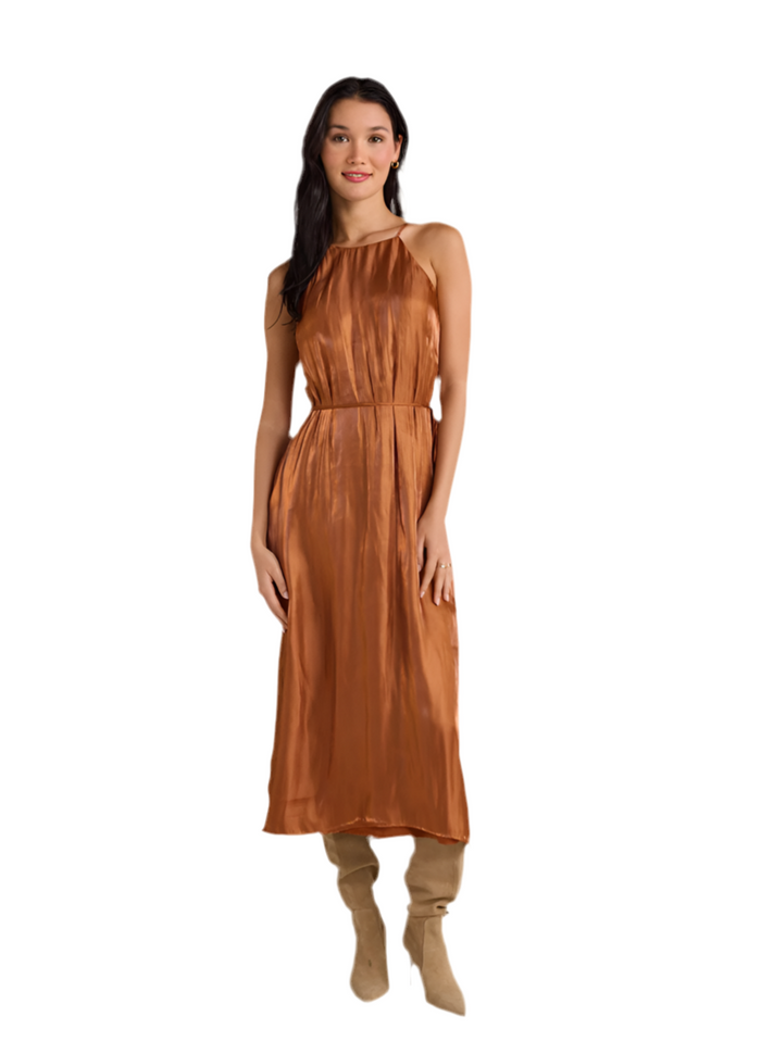 Bella Dahl Halter Neck Slip Dress-Ember Glow Shimmer