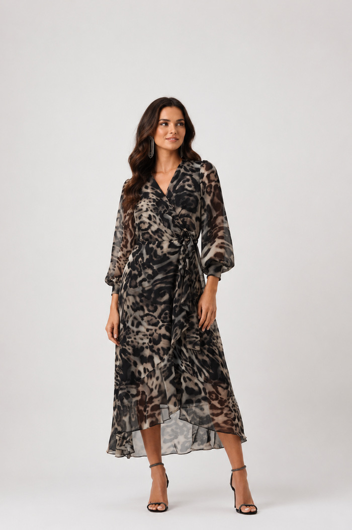 Signature | Chiffon Printed Fit and Flare Wrap Dress