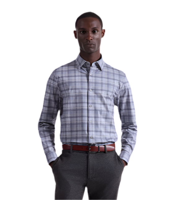 Bugatchi Jules Plaid OoohCotton® Shirt - Cement