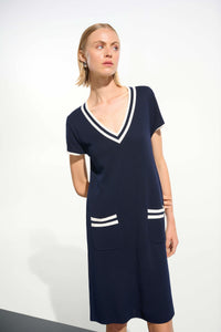 Joseph Ribkoff Viscose Knit A-Line Dress With Rib Trim