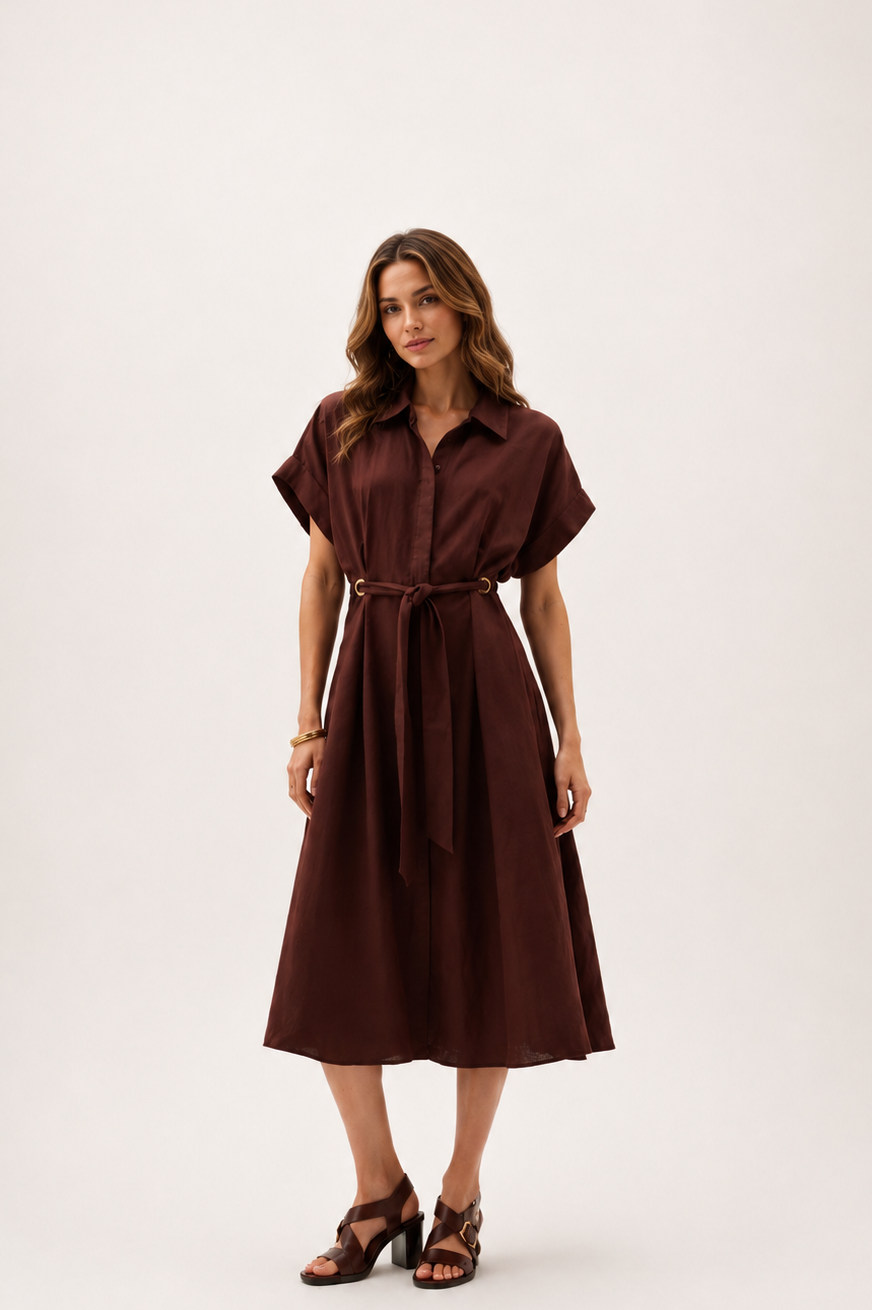 Joseph Ribkoff Linen Blend Fit And Flare Shirt Dress With Sash