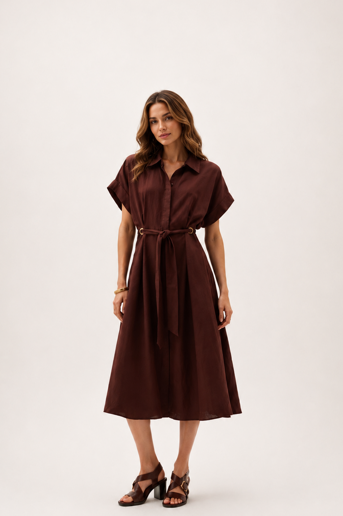 Joseph Ribkoff Linen Blend Fit And Flare Shirt Dress With Sash