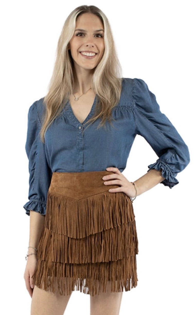 Cinnamon Suede Fringe Skirt