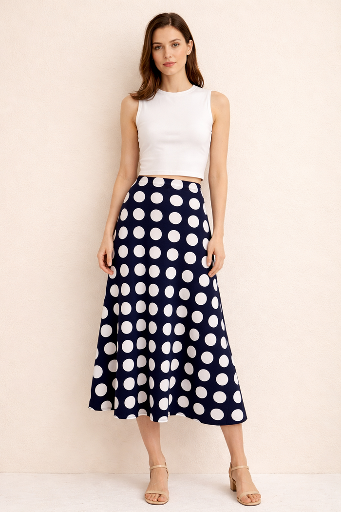 Polka Dot Print Midi Skirt