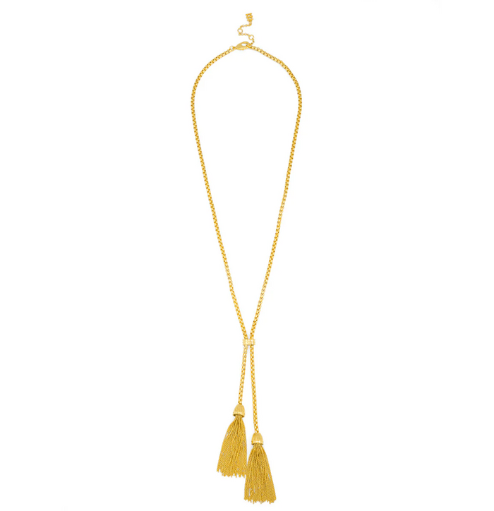 Gold Double Fringe Lariat Necklace