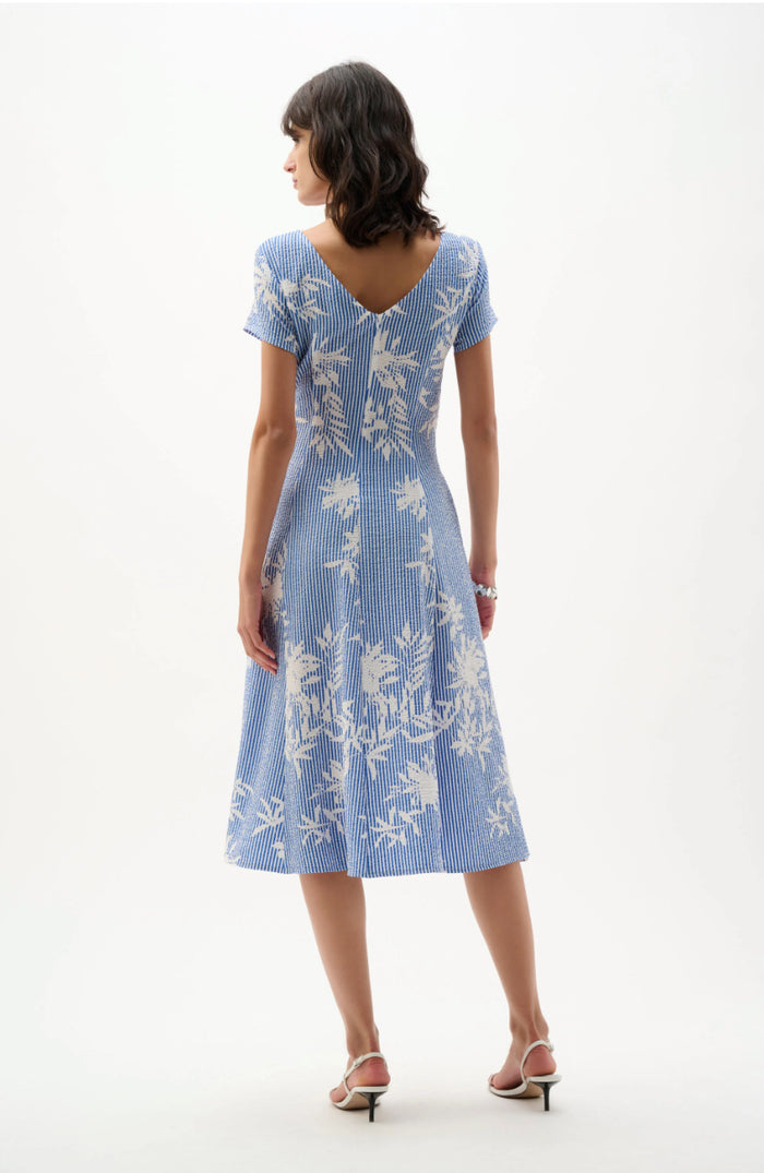 Woven Seersucker Floral Print Fit And Flare Dress
