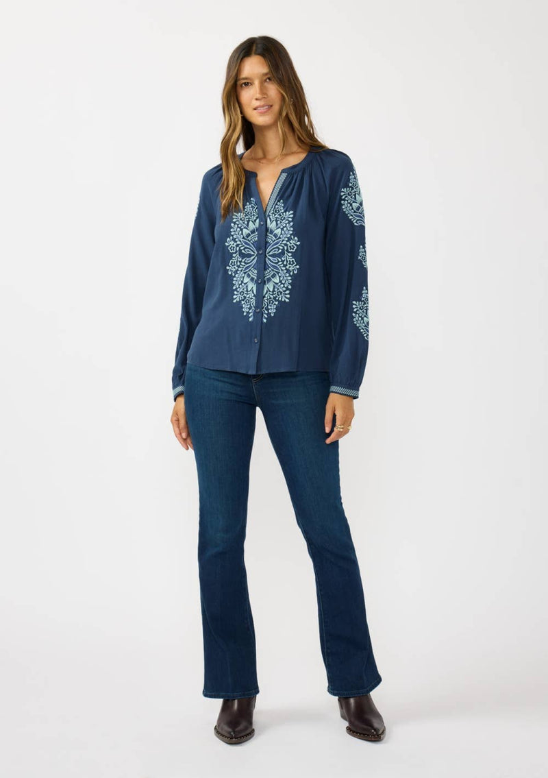 Embroidered Raglan Button Blouse