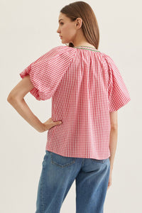 Picnic Bloom Embroidered Gingham Top