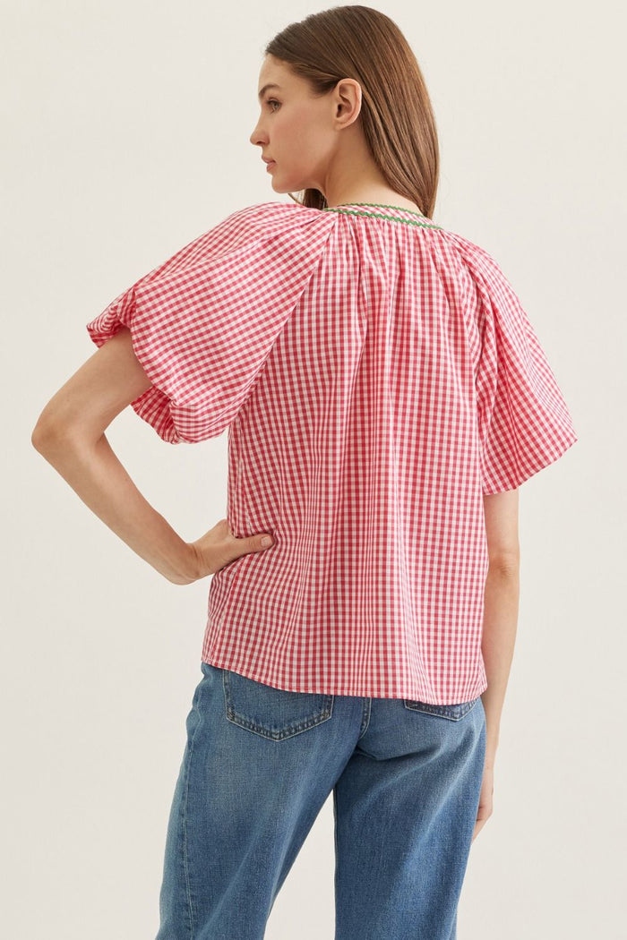 Picnic Bloom Embroidered Gingham Top