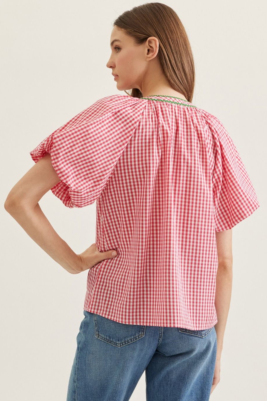 Picnic Bloom Embroidered Gingham Top