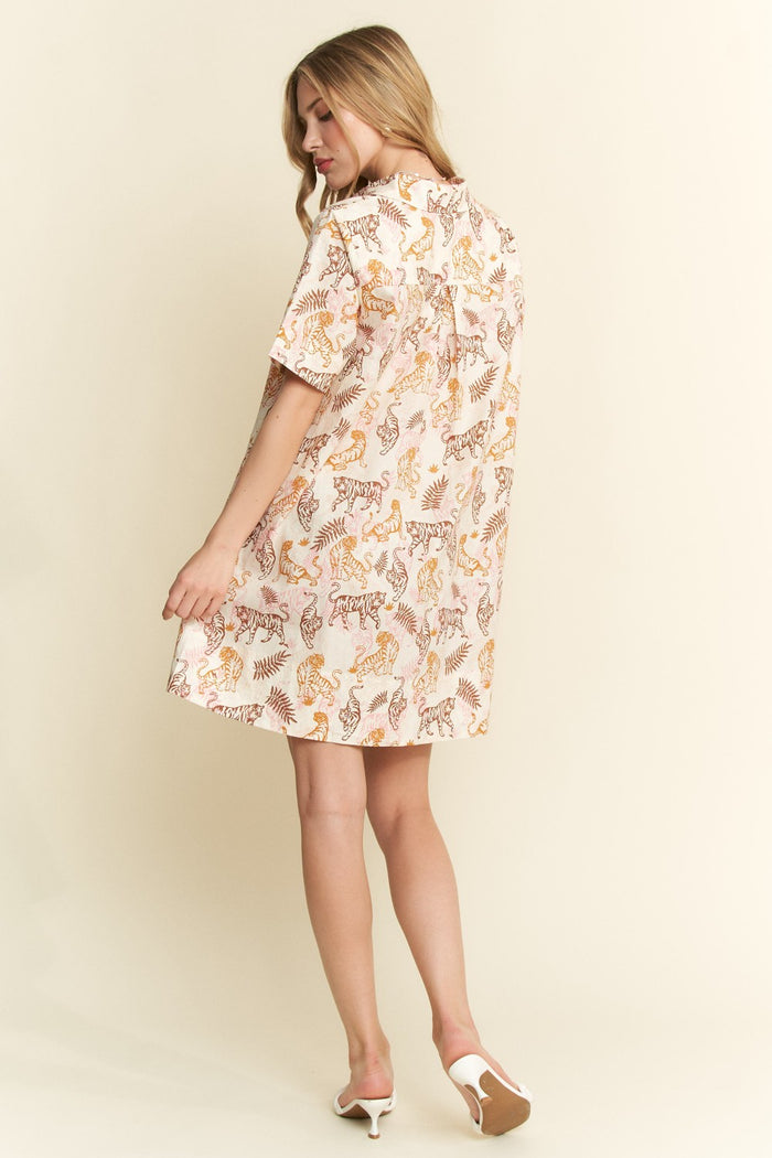 Collared Tiger Print Mini Dress