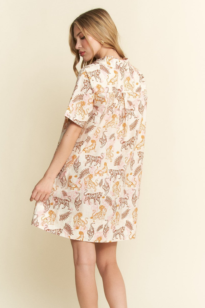Collared Tiger Print Mini Dress