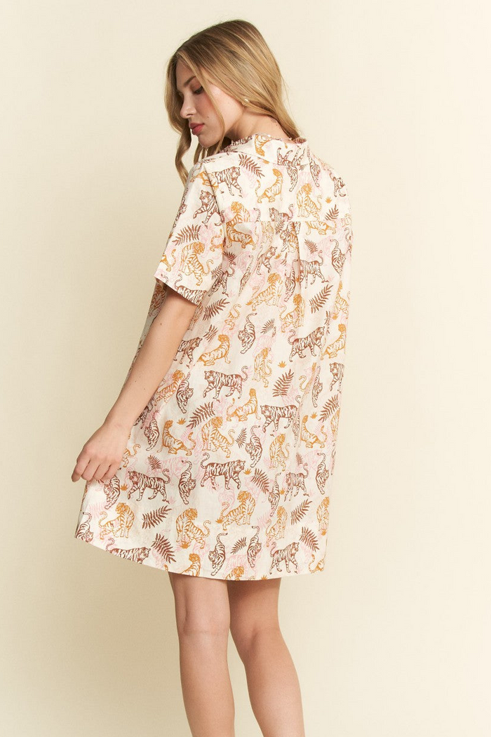 Collared Tiger Print Mini Dress