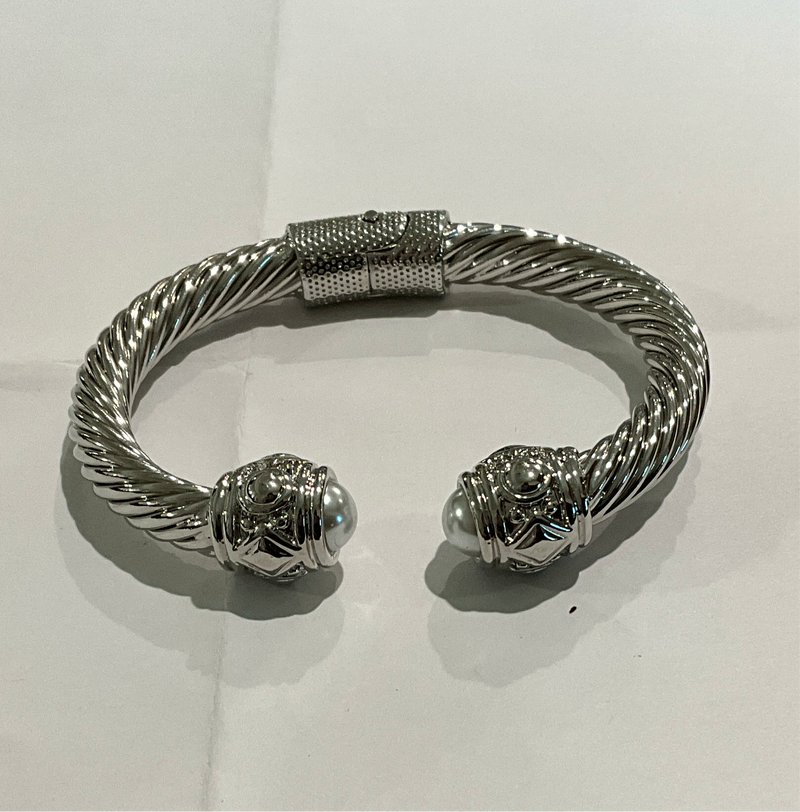 Silver Pearl Tip Cable Bracelet