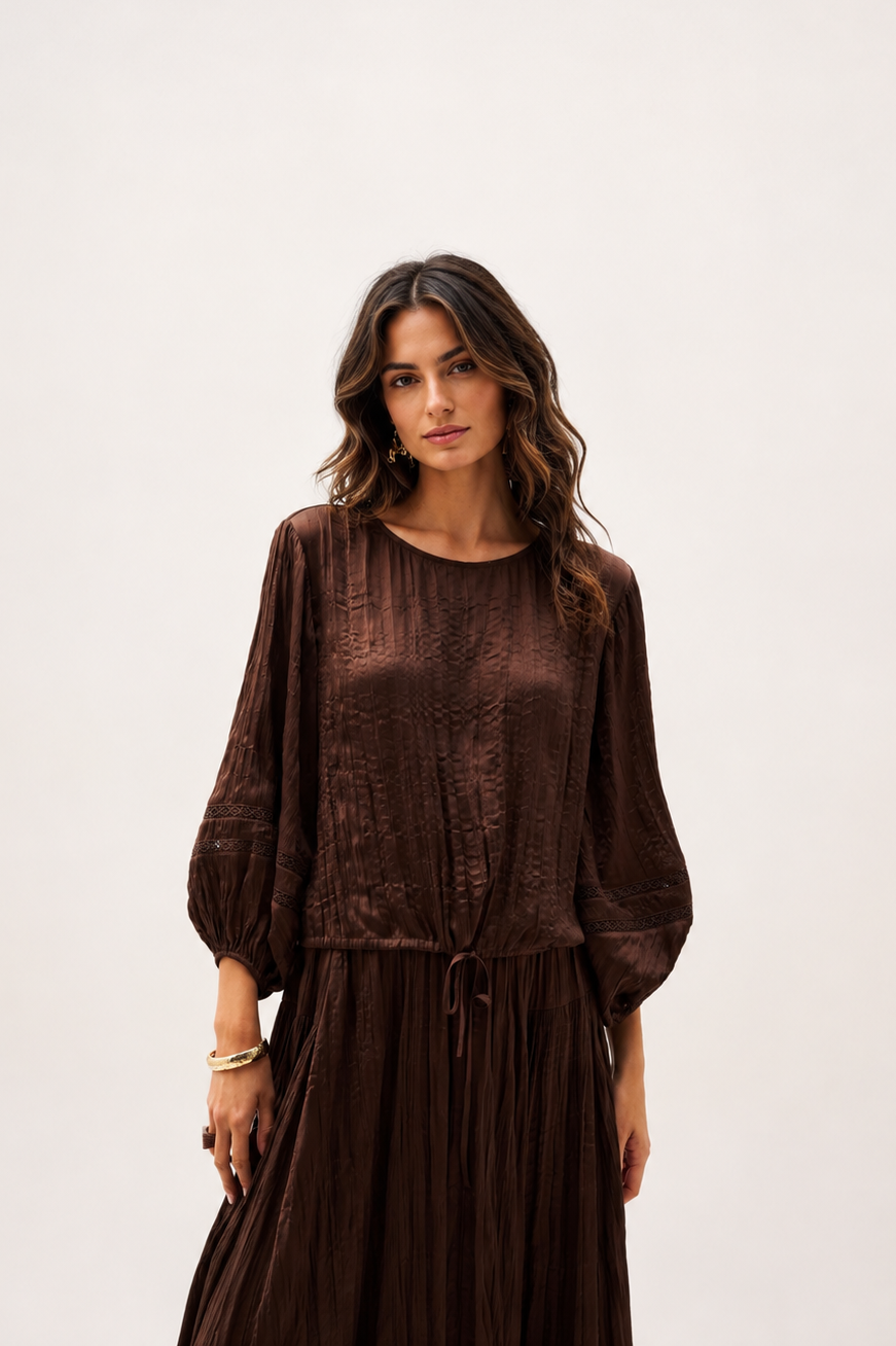 Joseph Ribkoff Pleated Satin Cocoon Top With Pleats