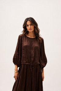 Joseph Ribkoff Pleated Satin Cocoon Top With Pleats