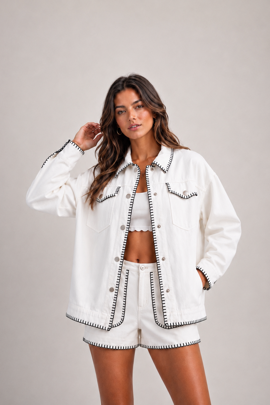 EE:SOME Soft Washed Button Down Whipstitch Jacket