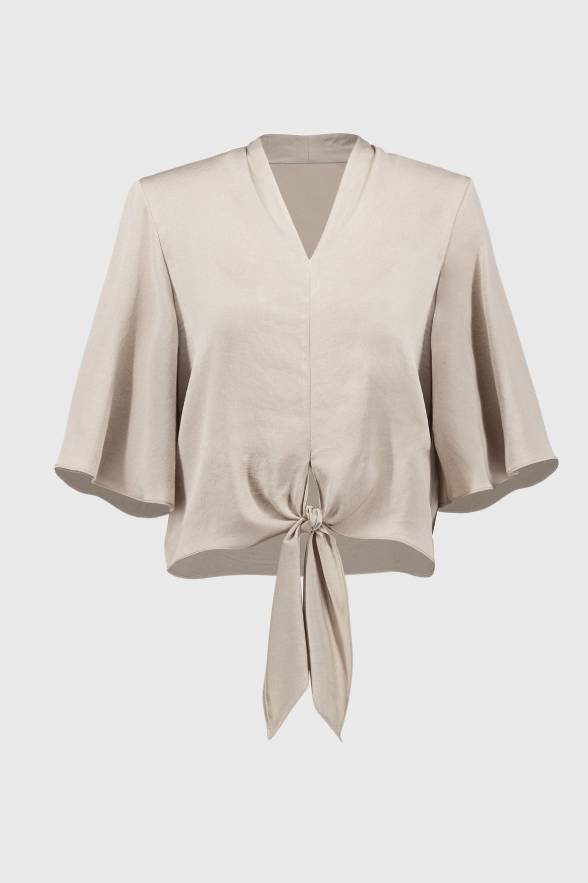 Joseph Ribkoff Parchment Satin V-Neck Top with Front Tie