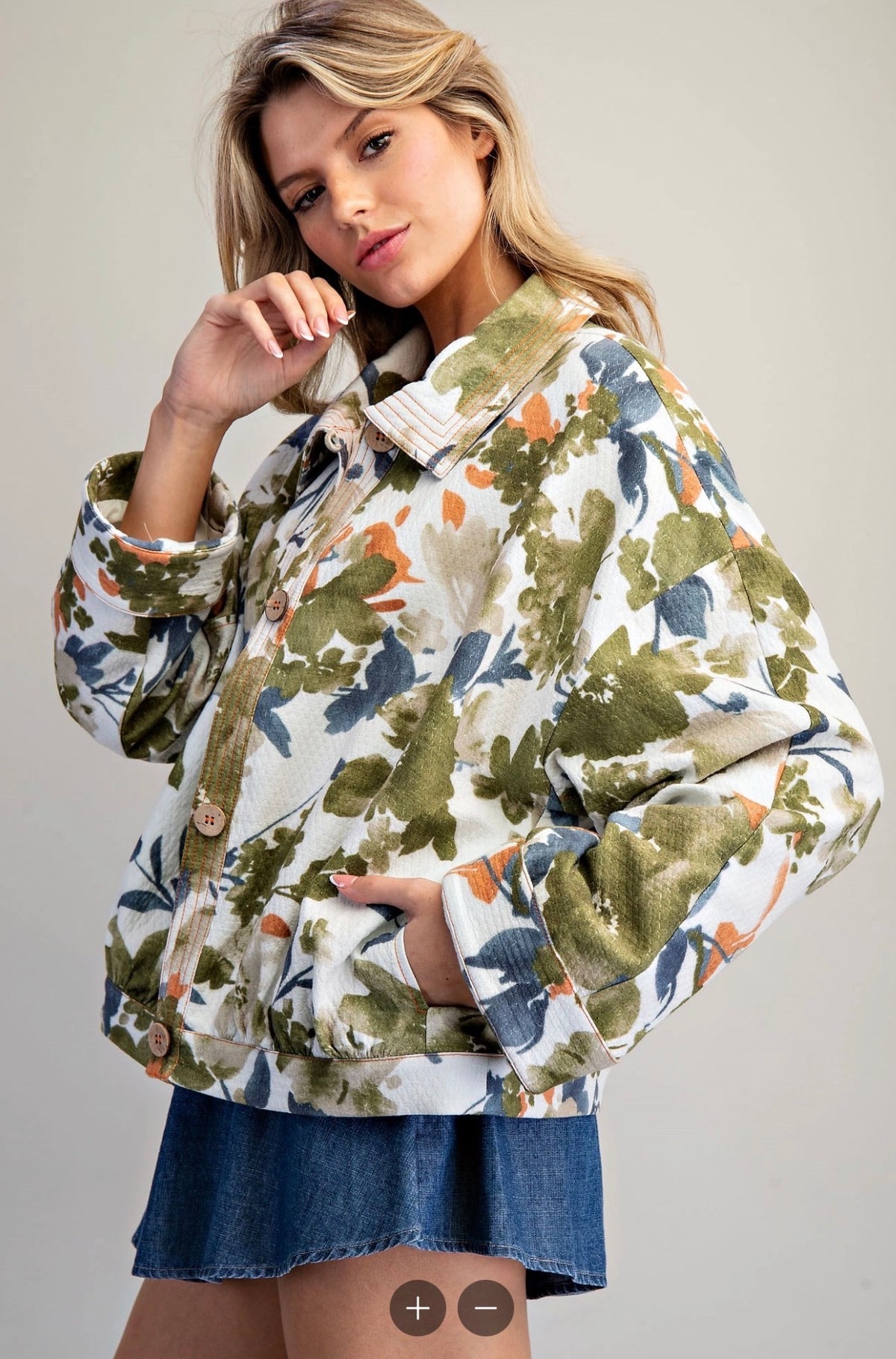 Floral Print Loop Button Jacket