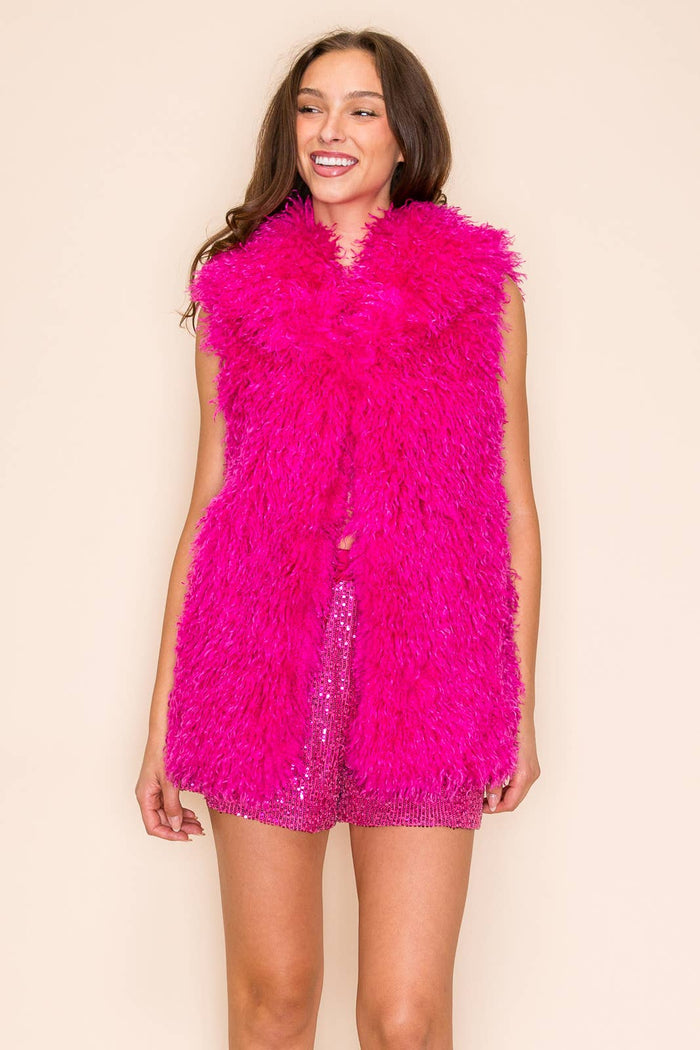 W.A.Y Mongolian Lamb Faux Fur Lapel Vest