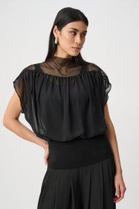 Chiffon And Silky Knit Blouson Top
