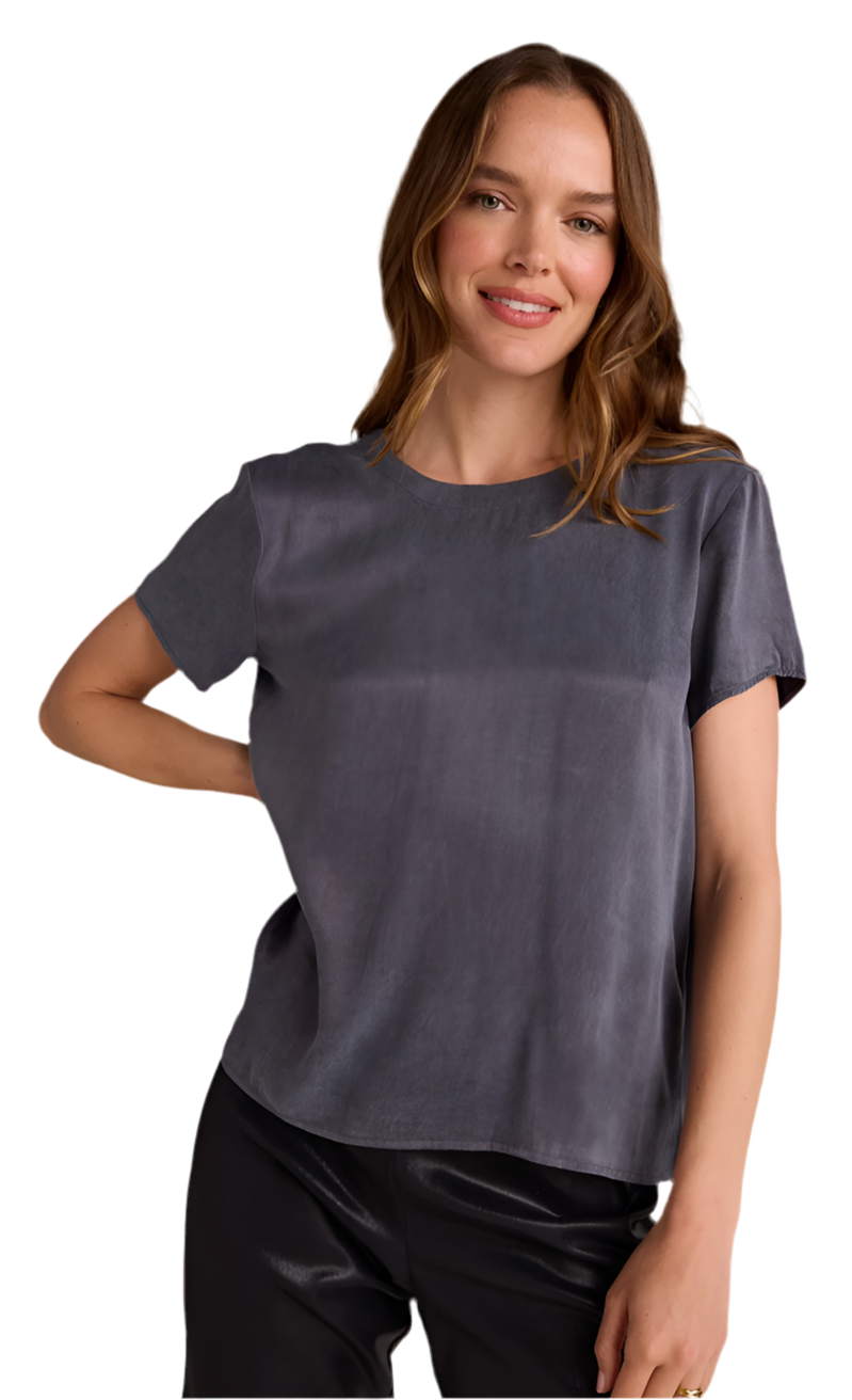 Crew Neck Satin Feel Top Slate Stone