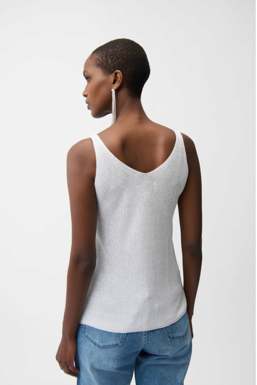 Metallic Knitted Camisole with Rhinestones- Vanilla