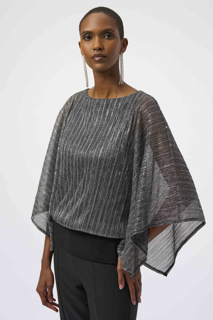 Joseph Ribkoff Sequined Pleated Knit Layered Top
