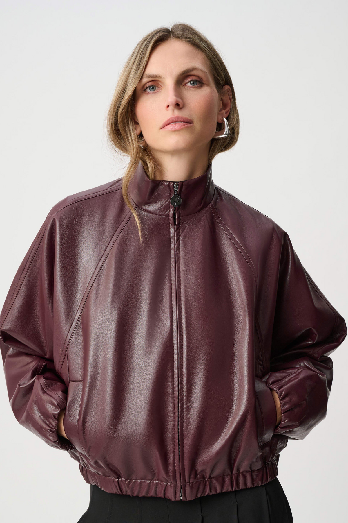 Leatherette Mock-Neck Bomber Jacket